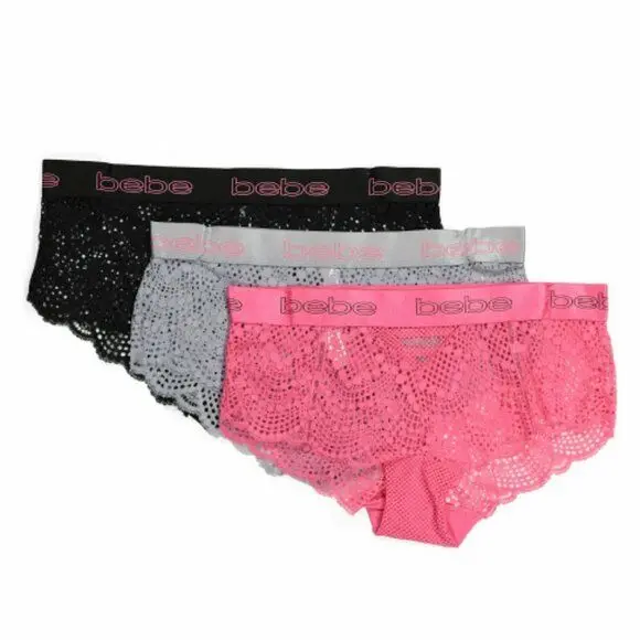 Bebe Women's Plus 3-Pack Lace Logo Waist Hipster Panties 1
