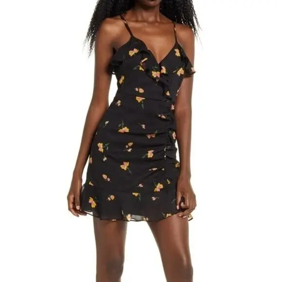 All In Favor Women's Callie Ruffle Trim Floral Print Chiffon Mini Dress 1