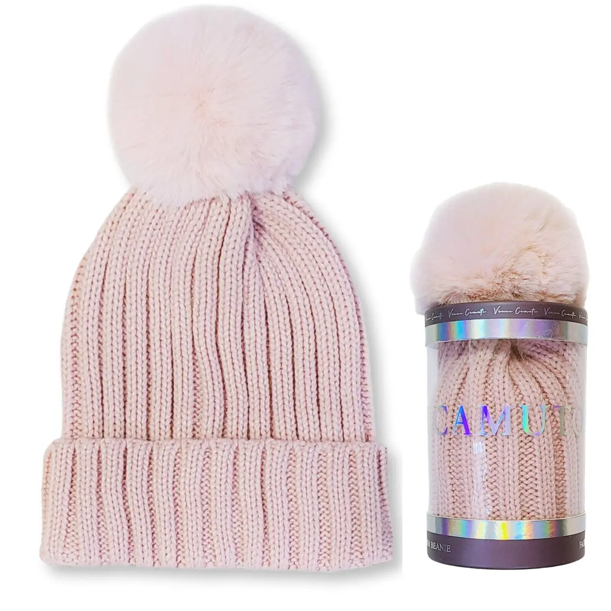 Vince Camuto Women's Faux Fur Pom Beanie Hat With Gift Box 1