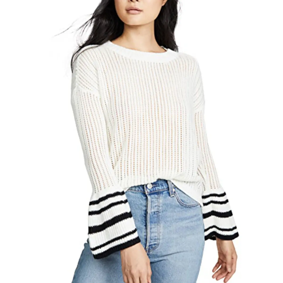 Jack By Bb Dakota Women's Flare Stripe Sleeves Lightweight Knit Top Sweater 2