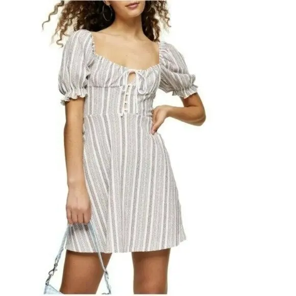 Topshop Textured Stripe Puffed Sleeves Mini Dress 1