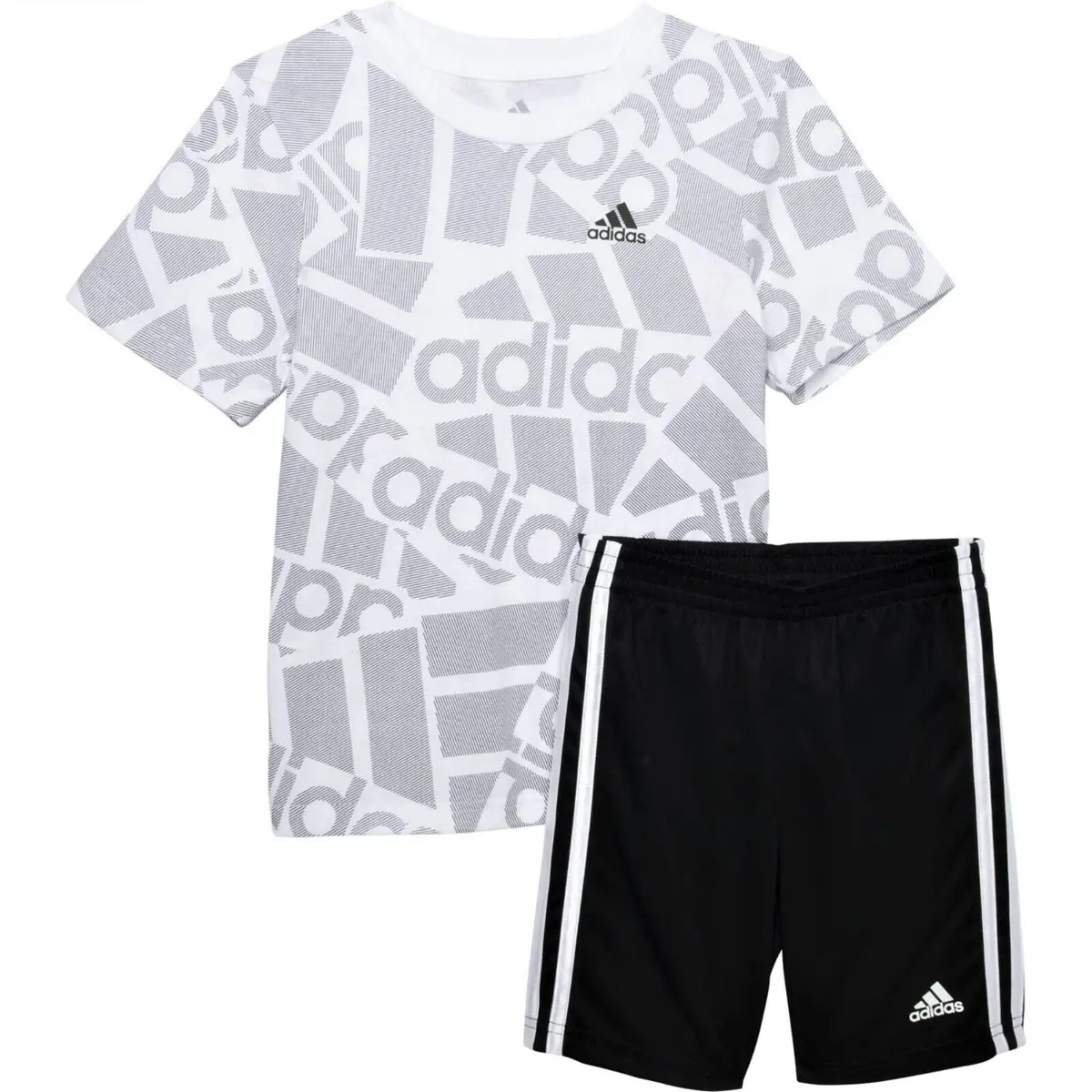 Adidas Big Boy's Logo Graphic Print Active T-Shirt And Shorts Set 1