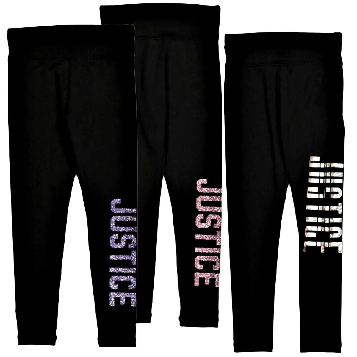 Justice Big Girls Glitter Hologram Logo Active Fit Leggings 1