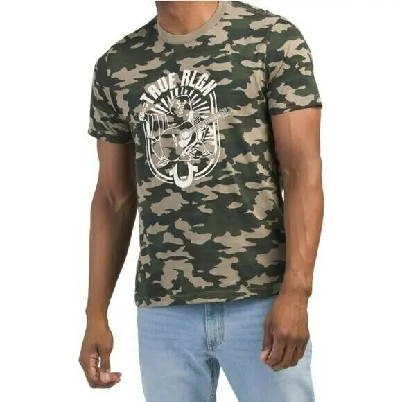 True Religion Men's Camo Print Arch Logo Tee Graphic Crew Neck T-Shirt 1