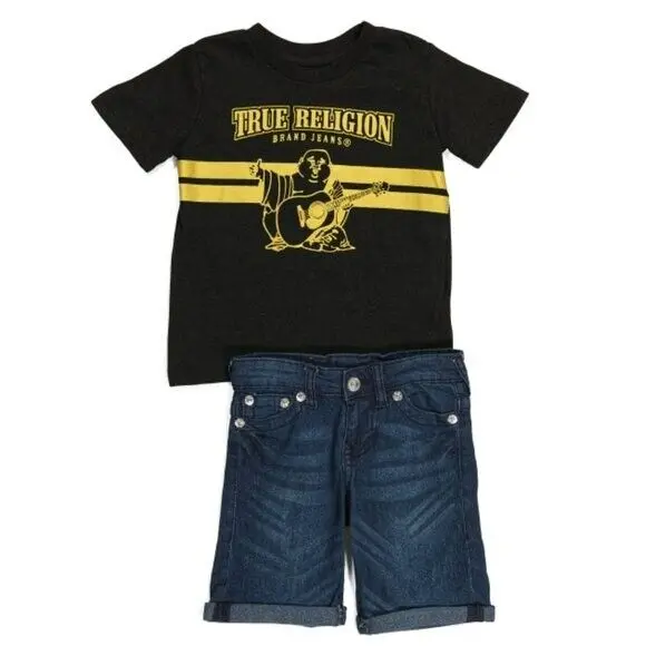True Religion Boy's Metallic Graphic Print Denim T-Shirt & Shorts Set 1