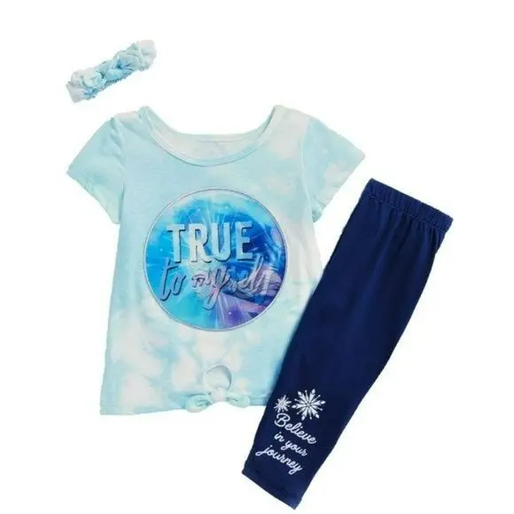 Disney Frozen Girl's 3-Pc Elsa Tie Dye Graphic Print Headband, Top, Leggings Set 1