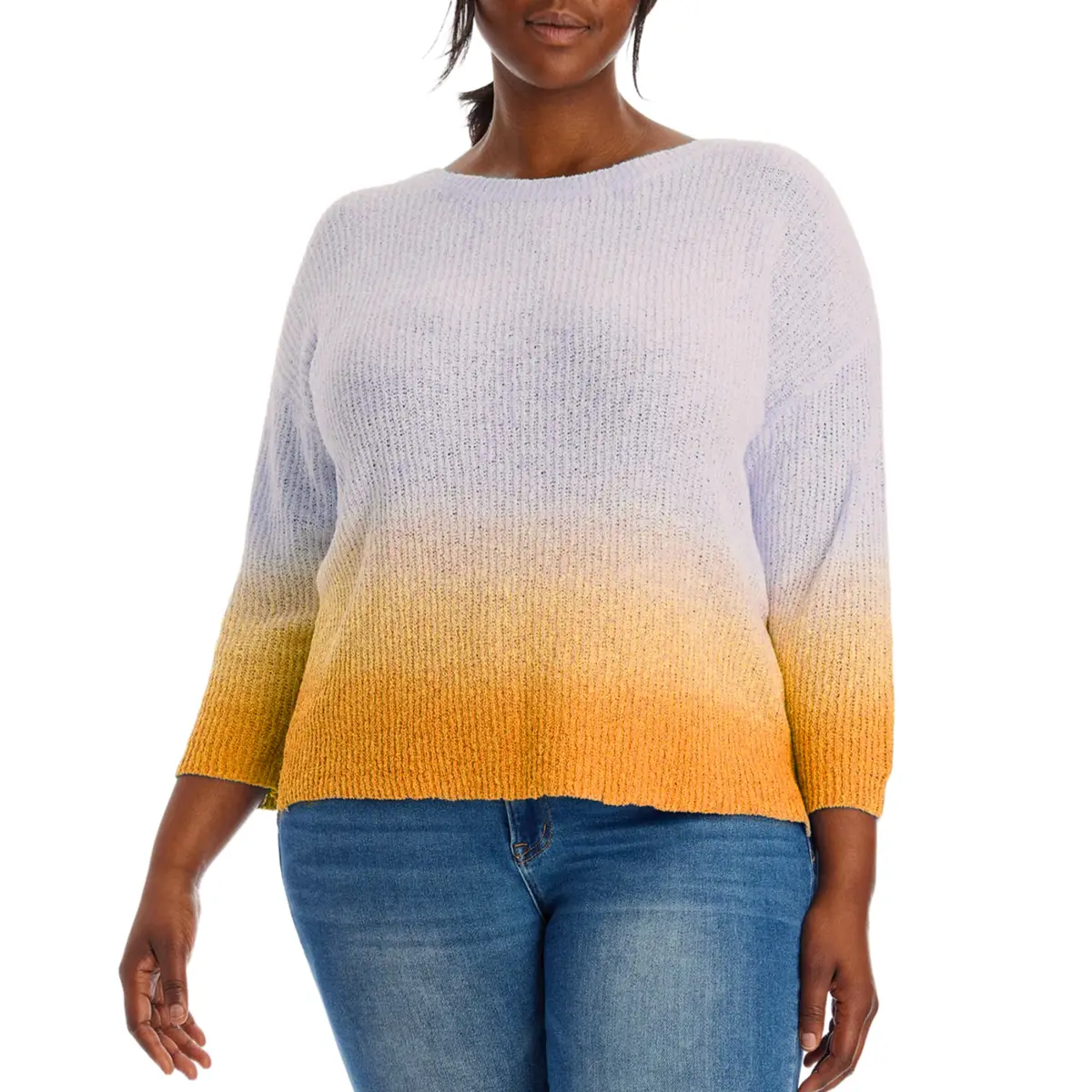 Adyson Parker Women's Plus 3/4 Sleeve Ombre Dip Dye Soft Cotton Blend Knit Sweater 1