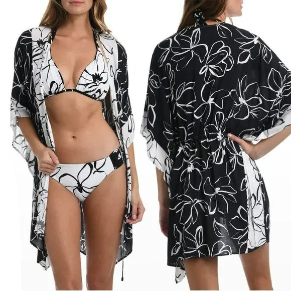 La Blanca Women's Moonlit Floral Print Beach Pool Kimono Cover Up 1
