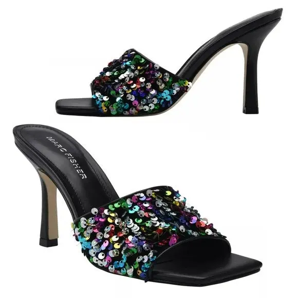 Marc Fisher Women's Danria Sequin Stiletto Heel Dress Slip-On Sandals 1