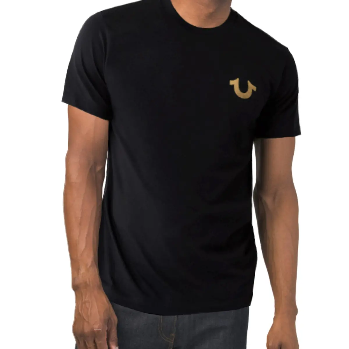 True Religion Men's Gold Metallic Graphic Logo Print Halo Crew Neck Tee 2