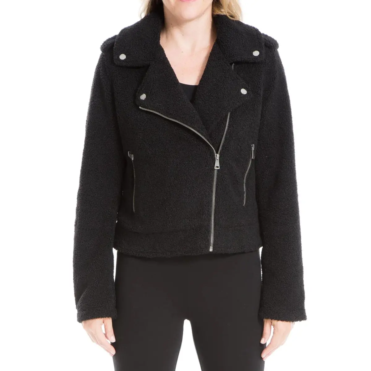 Max Studio Asymmetrical Faux Fur Cozy Moto Jacket 1