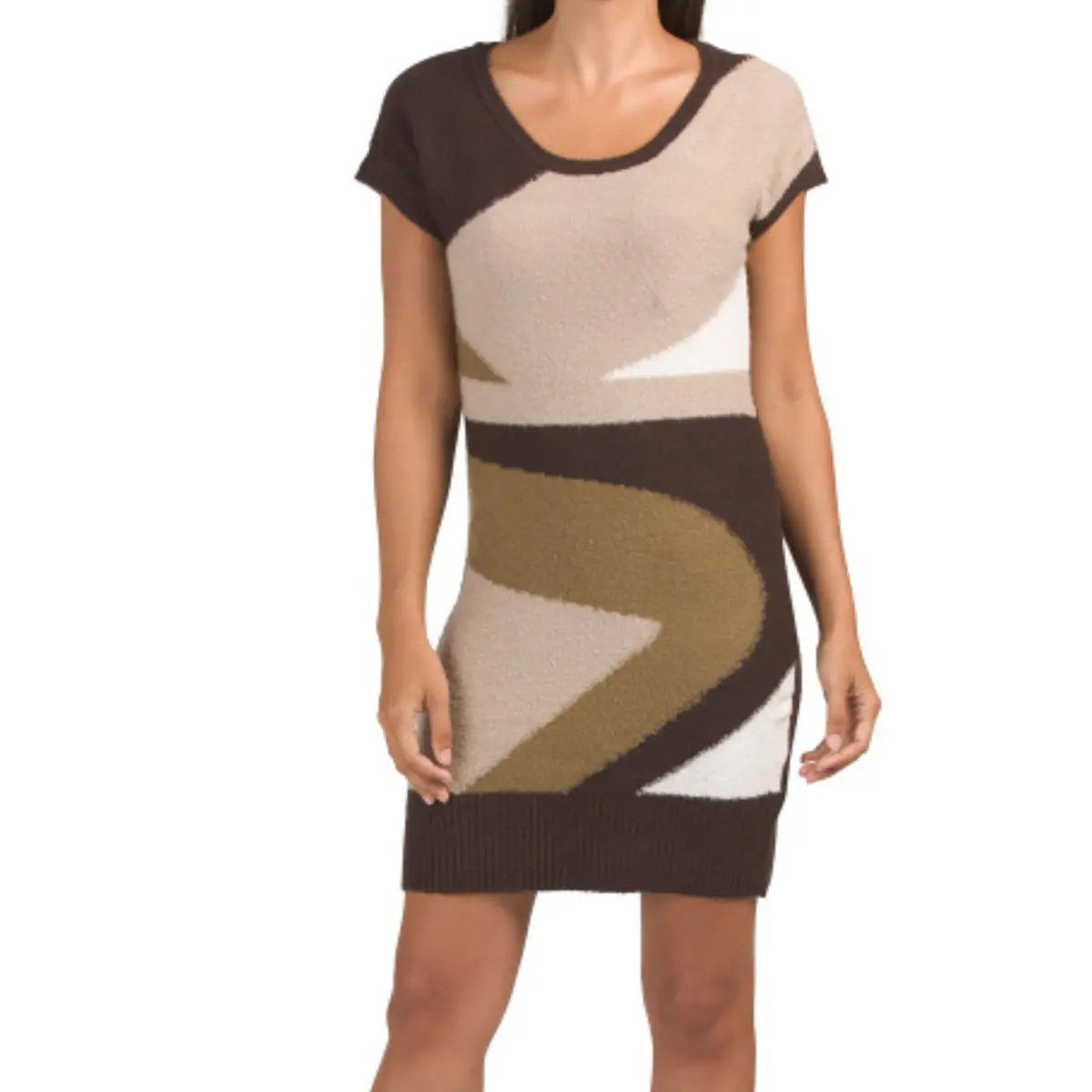 Vertigo Paris Women's Short Sleeve Abstract Print Knit Mini Dress 1