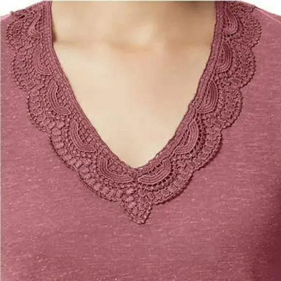 Ella Moss Women's Super Soft Lightweight V-Neck Lace T-Shirt Top 4
