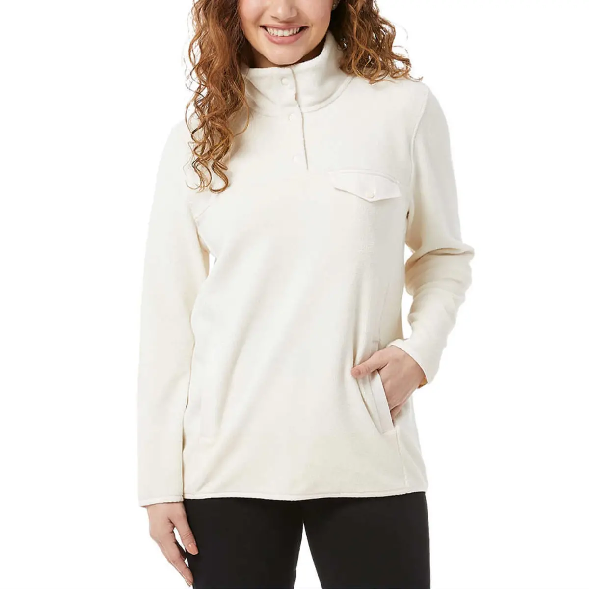 32 Degrees Women's Soft Fleece Button Snap Sweatshirt Pullover Top 1