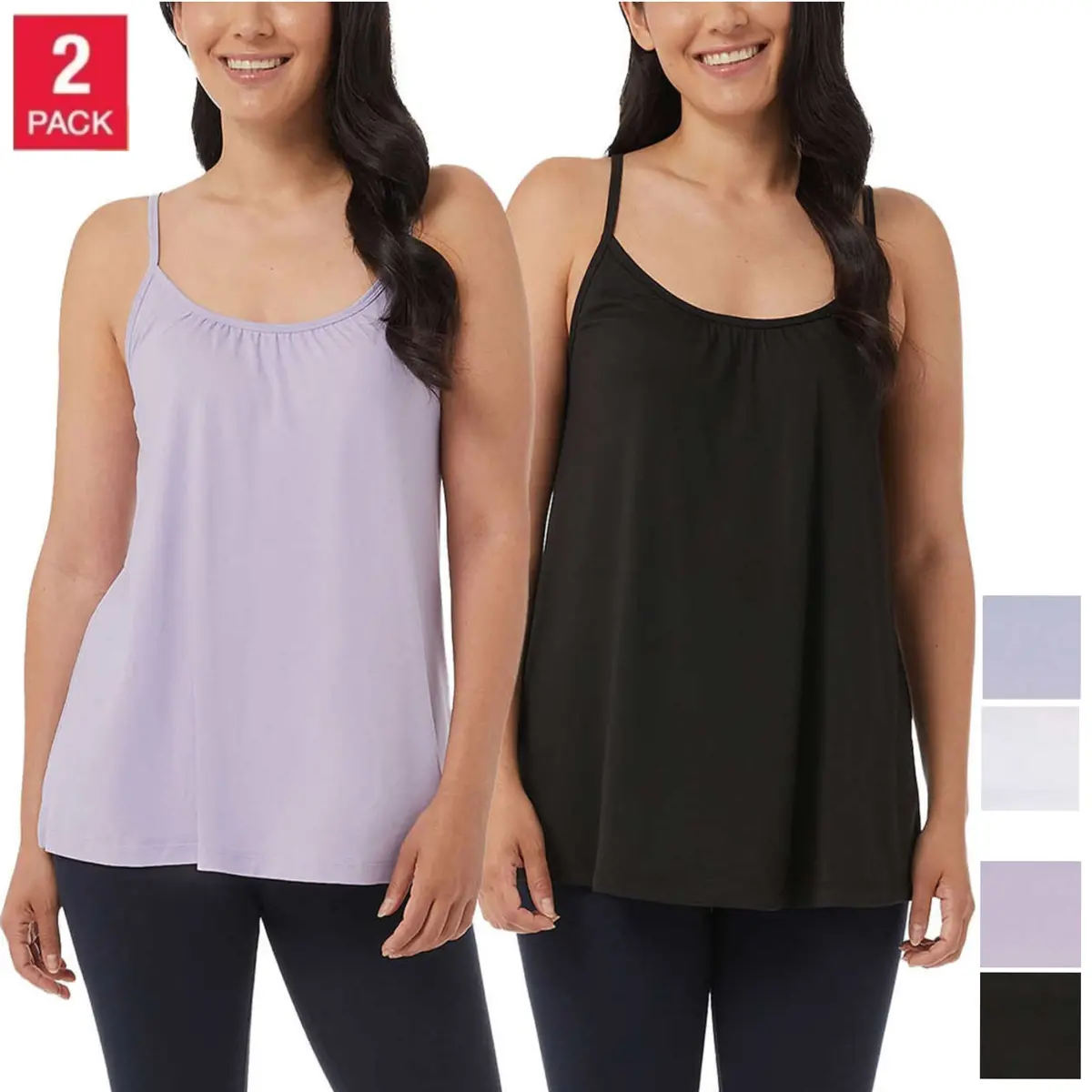 32 Degrees Women's  2-Pack Wire Free Built-In Bra Stretch Top Relaxed Fit Camisole 1