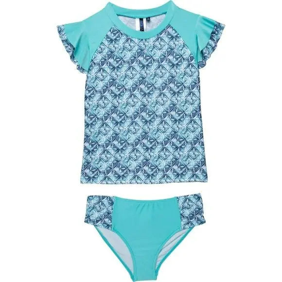 Aqua Et Sol Girl's  Upf 50+ Rash Guard And Bikini Bottoms Swim Set 1