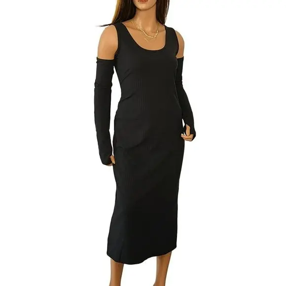 Asos Curve Cold-Shoulder Style Ribbed Knit Midi Dress 1