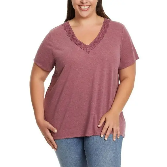 Ella Moss Women's Super Soft Lightweight V-Neck Lace T-Shirt Top 5