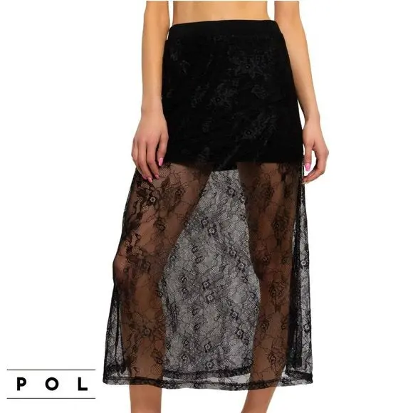 Pol Boho Floral Lace Elastic Waistband Maxi Skirt 1