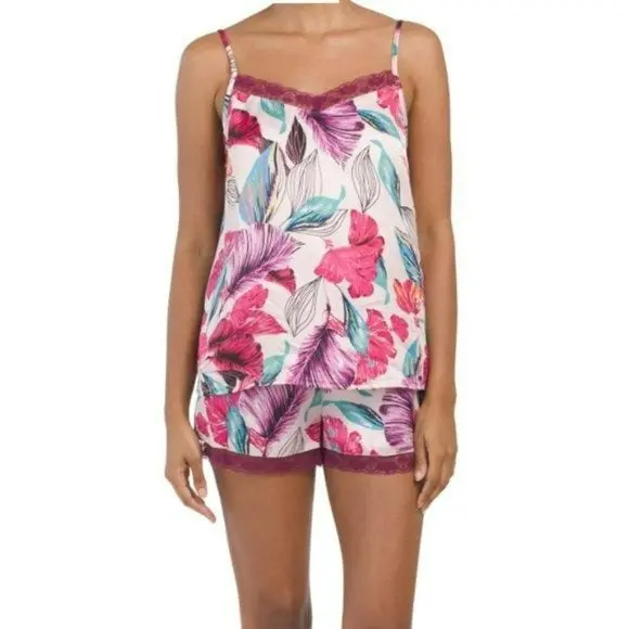 Cynthia Rowley Women's 2-Pc Floral Satin Lace Camisole & Shorts Pajama Set 1
