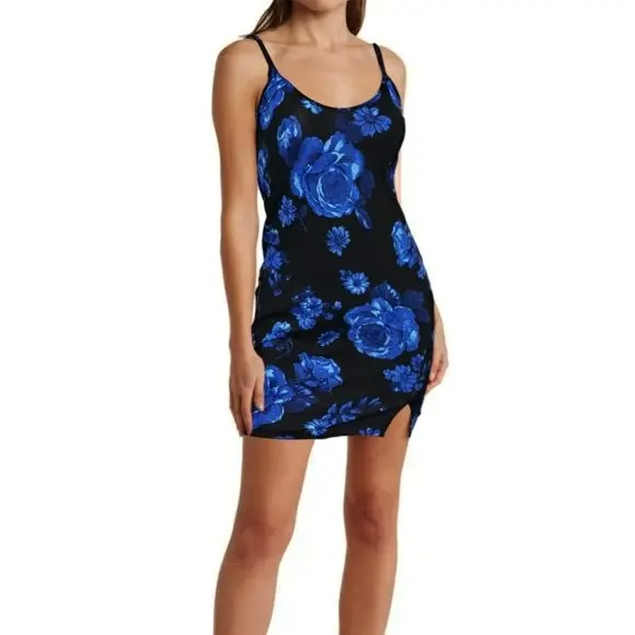 Asos Floral Print Lace Up Back Spaghetti Straps Bodycon Mini Dress 1