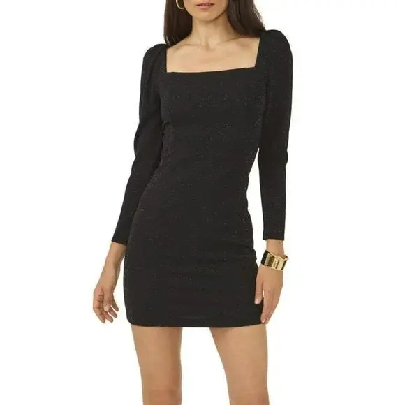 1.State Square Neck Princess Seam Metallic Shimmer Cocktail Mini Dress 1