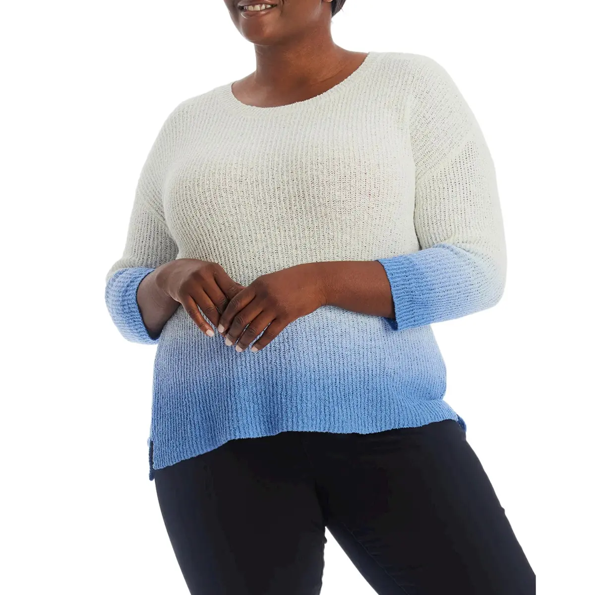 Adyson Parker Women's Plus 3/4 Sleeve Ombre Dip Dye Soft Cotton Blend Knit Sweater 1
