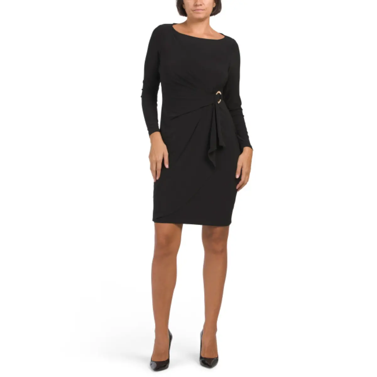 Anne Klein Women's Donna Long Sleeve Draped Side Overlap Mini Dress 1