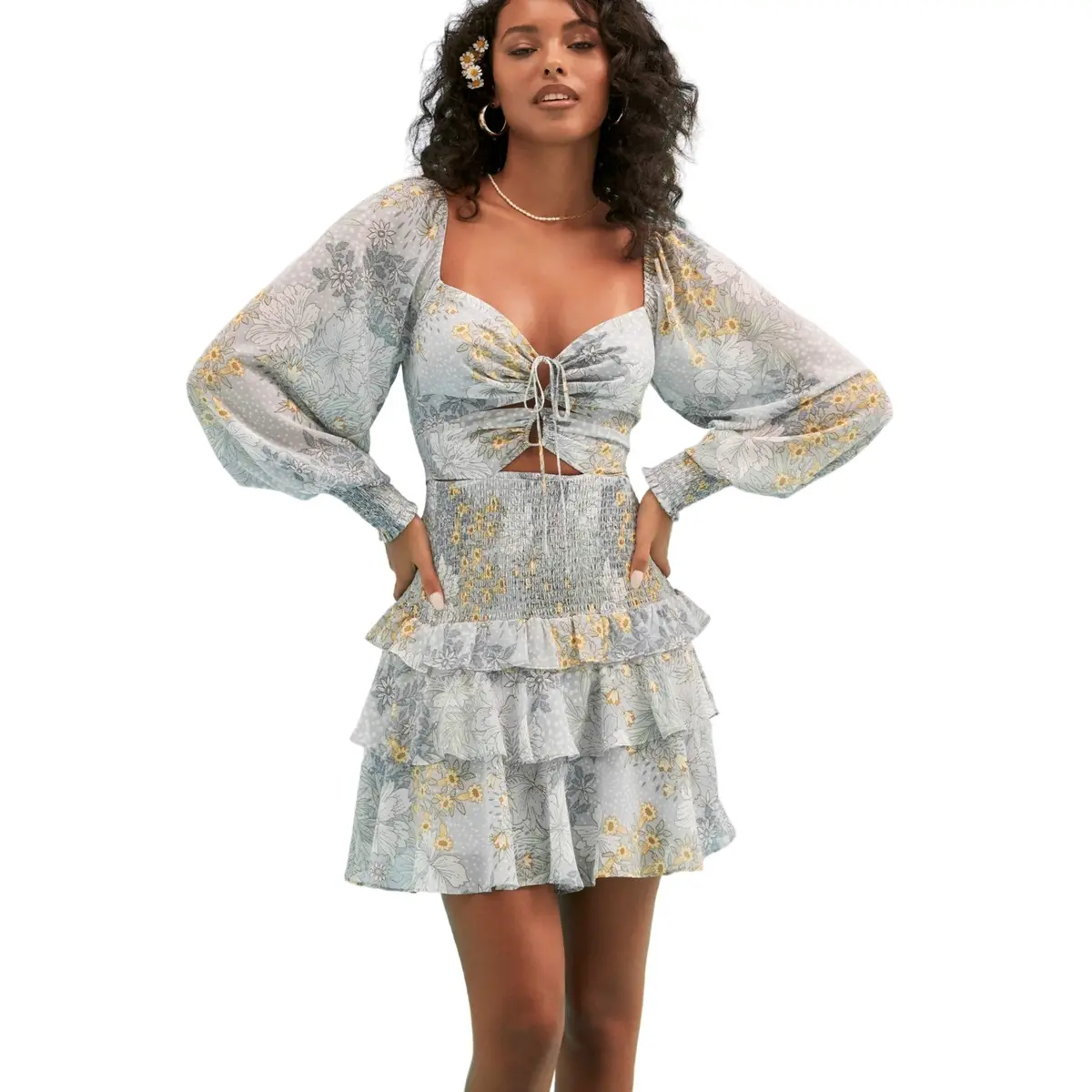 Astr The Label Marietta Floral Print Smocked Tiered Ruffle Mini Dress 1