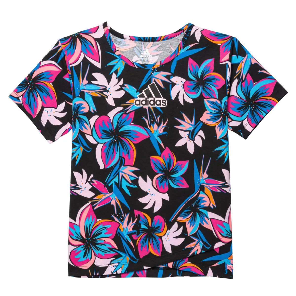 Adidas Big Girls Aop Cross-Over Tee Floral Print Casual Active T-Shirt 1