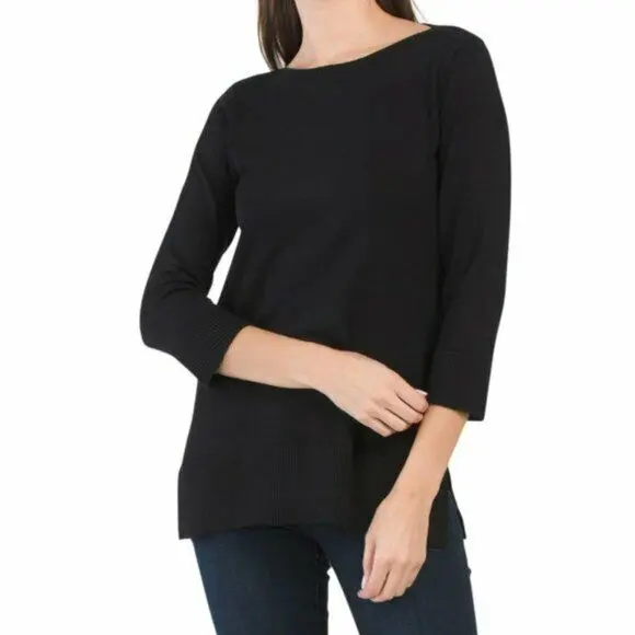 Adrienne Vittadini Women's Boat Neck Split Hem Tunic Sweater 1