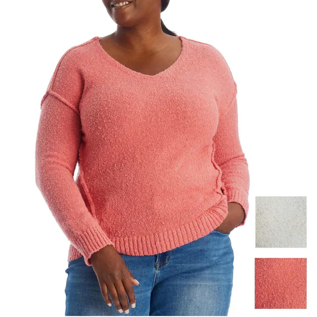 Adyson Parker Women's Plus Cozy V-Neck Soft Knit Inverted Seam Pullover Sweater 1