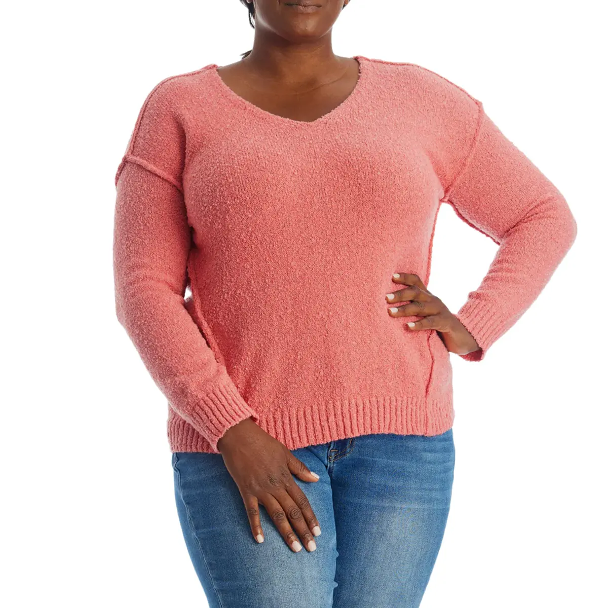 Adyson Parker Women's Plus Cozy V-Neck Soft Knit Inverted Seam Pullover Sweater 1
