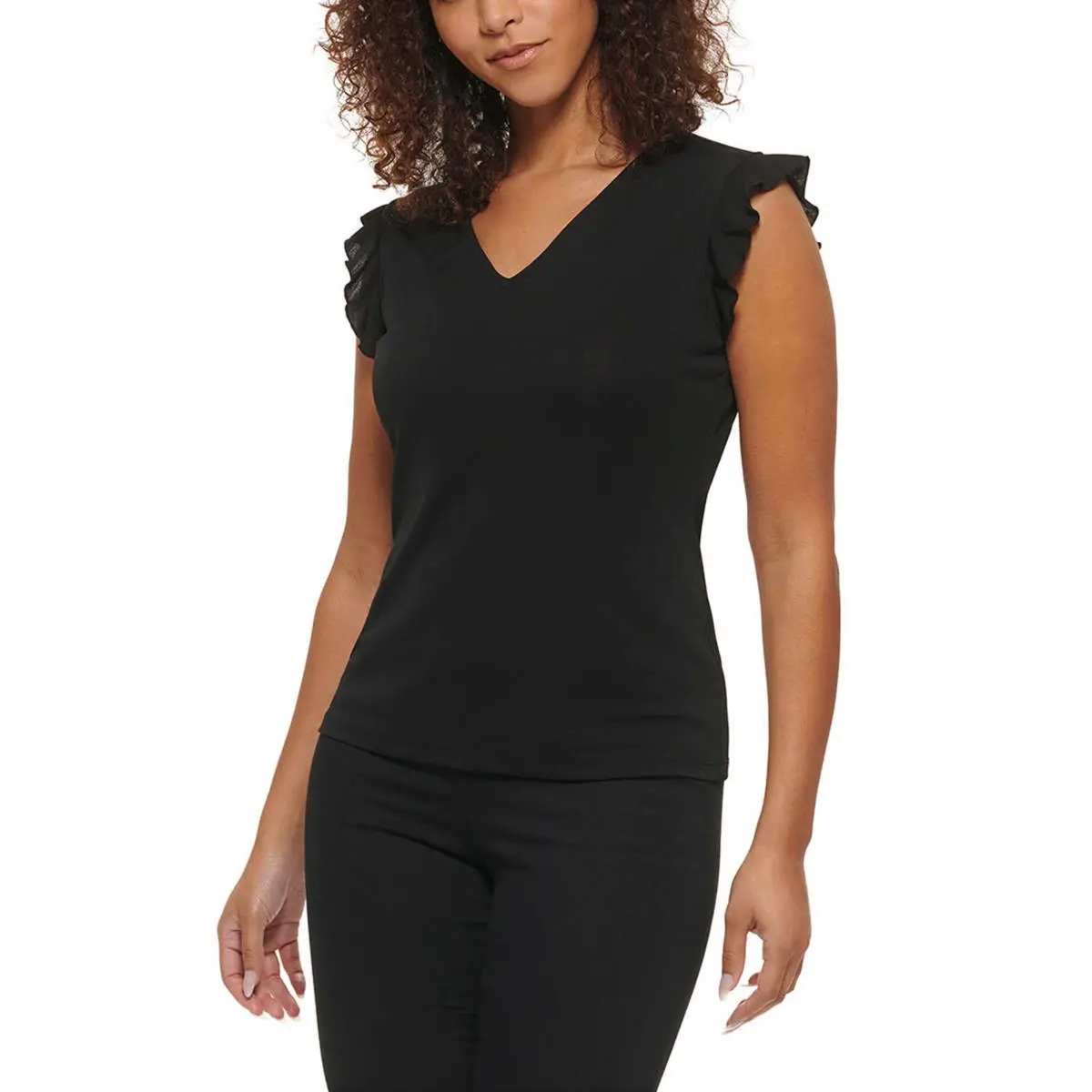 Andrew Marc Women's V-Neck Ruffle Sleeve Blouse Top 1