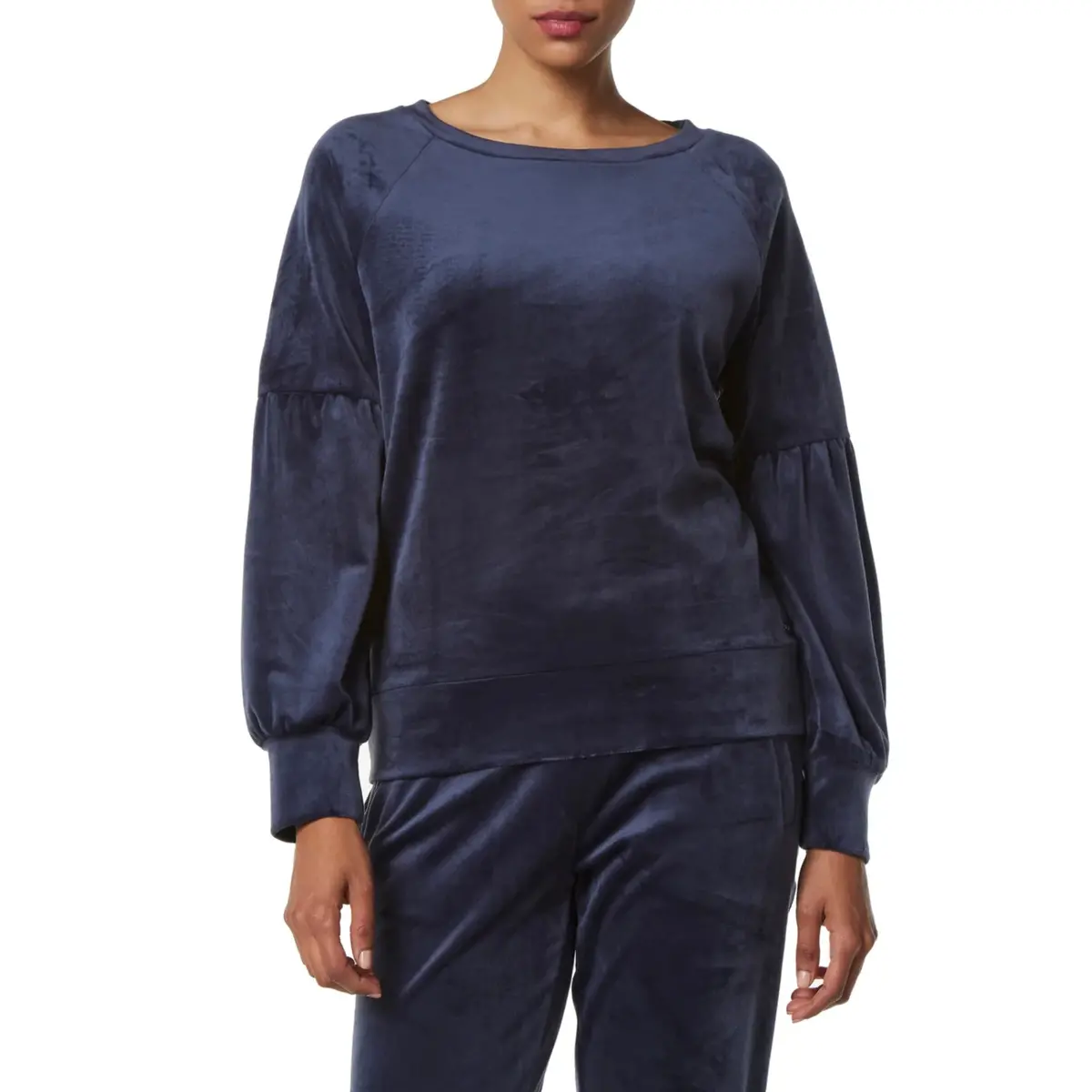Andrew Marc Marc Ny Performance Women's Velvet Crew Neck Puff Sleeve Dropped Shoulder Active Top 1