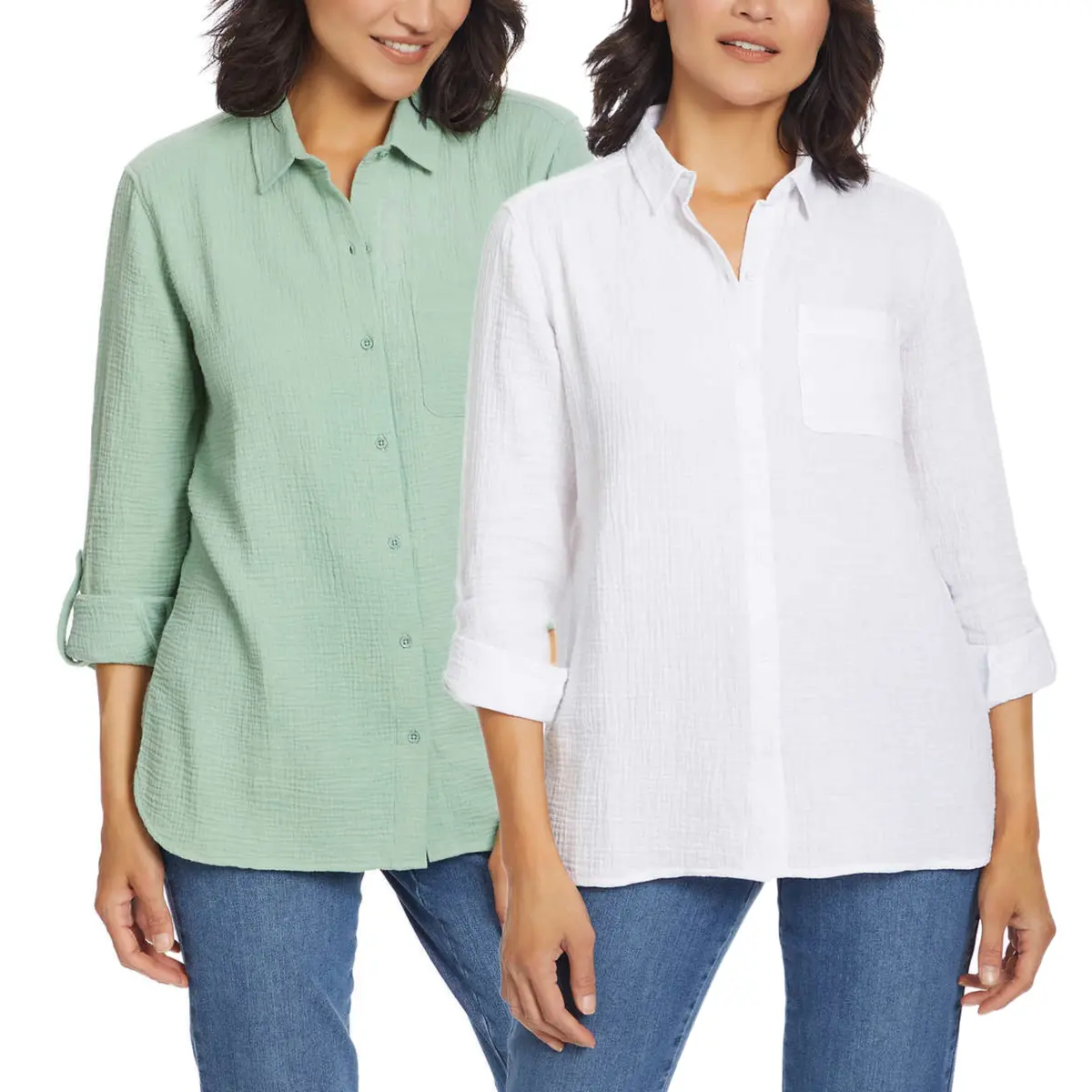Anne Klein Women's Lightweight Cotton Gauze Top Button Front Shirt 1