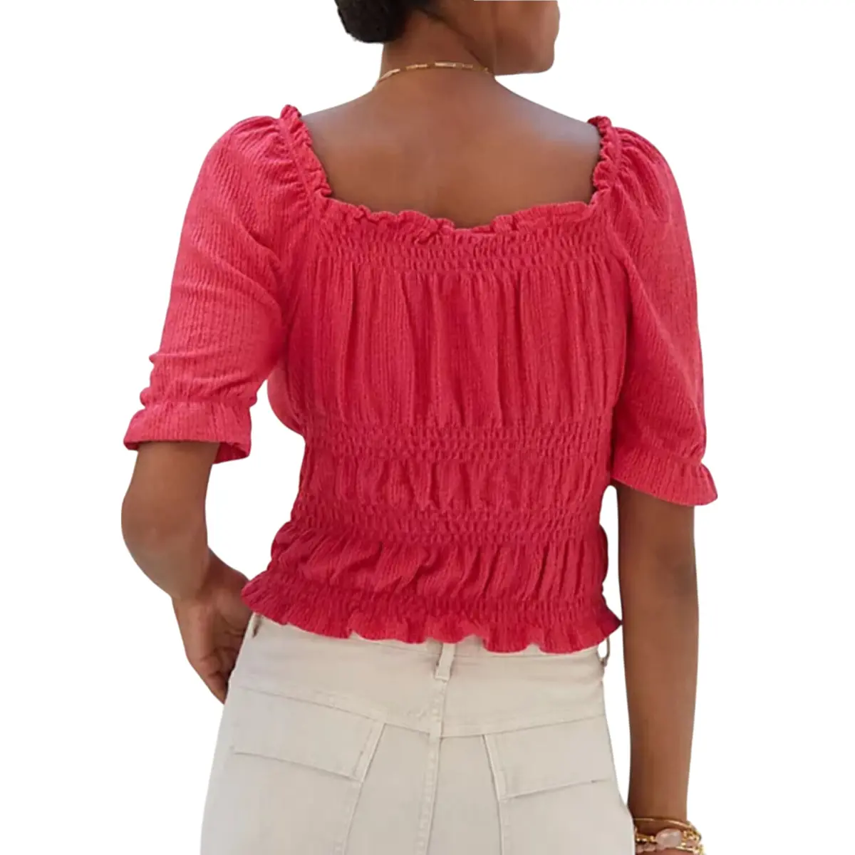 Anthropologie Pilcro V-Neck Ruffle Puff Sleeve Cinched Waist Blouse Top 2