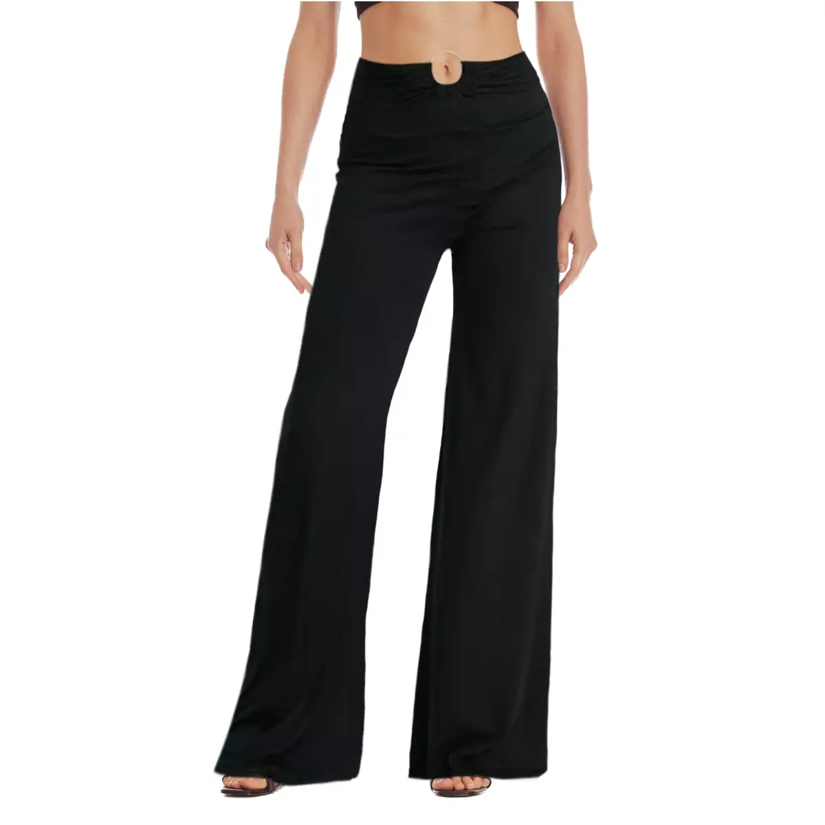 Asos Luxe Ring Detail High Rise Wide Leg Flare Pants 1