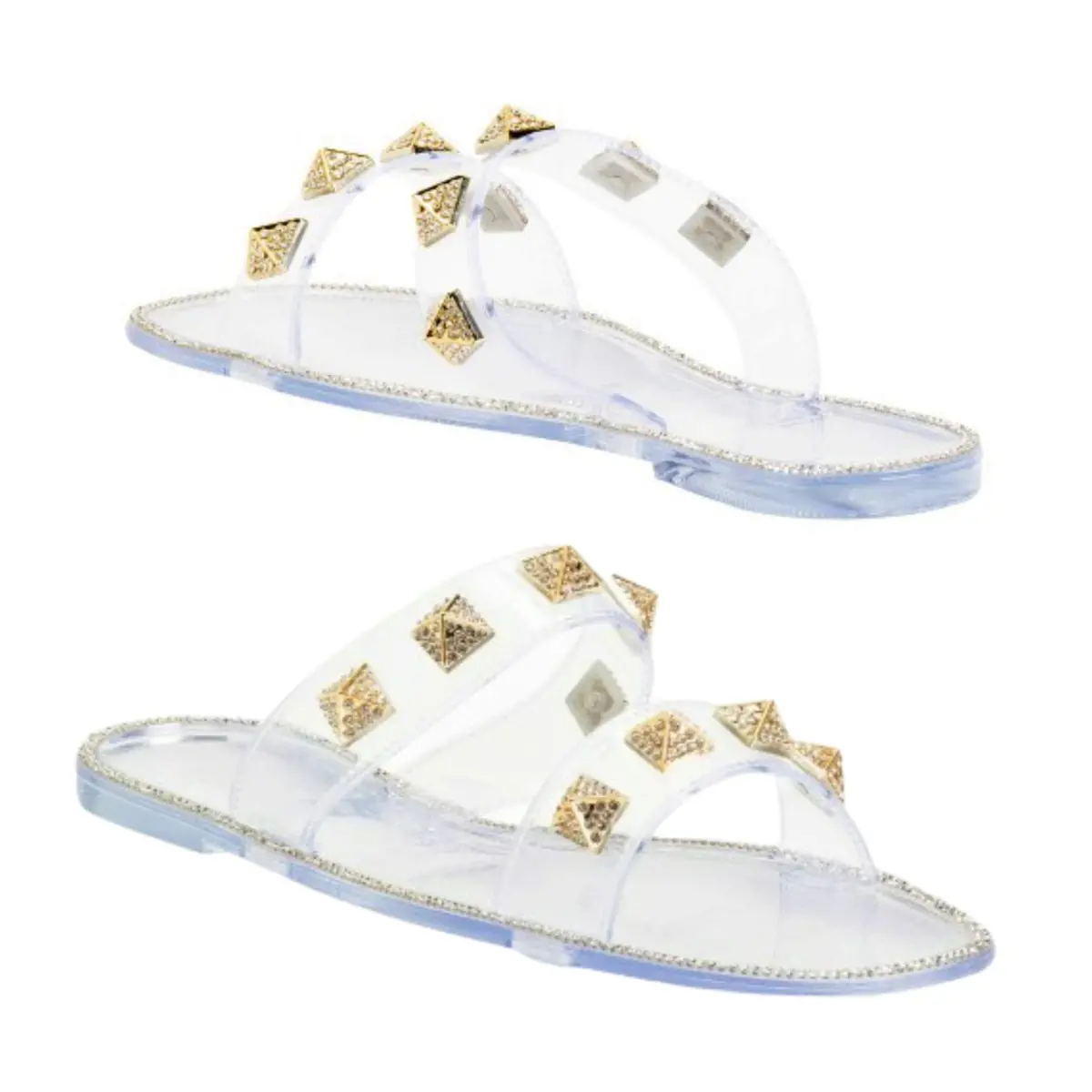Bamboo Women's Stud Embellished Jelly Flat Slides Sandals 1