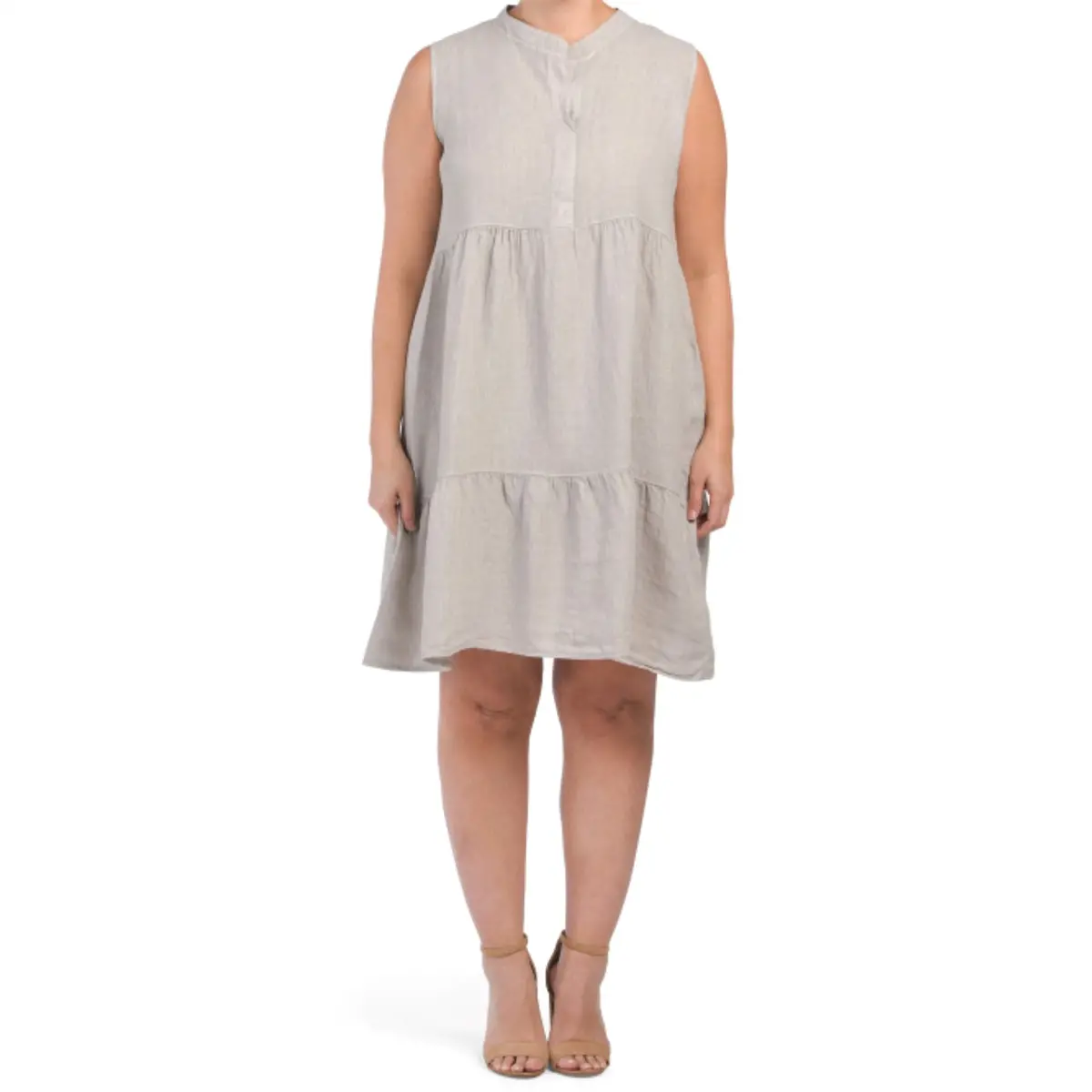 Bellambra Women's Plus Made In Italy Linen Split Neck Tiered Midi Dress 1