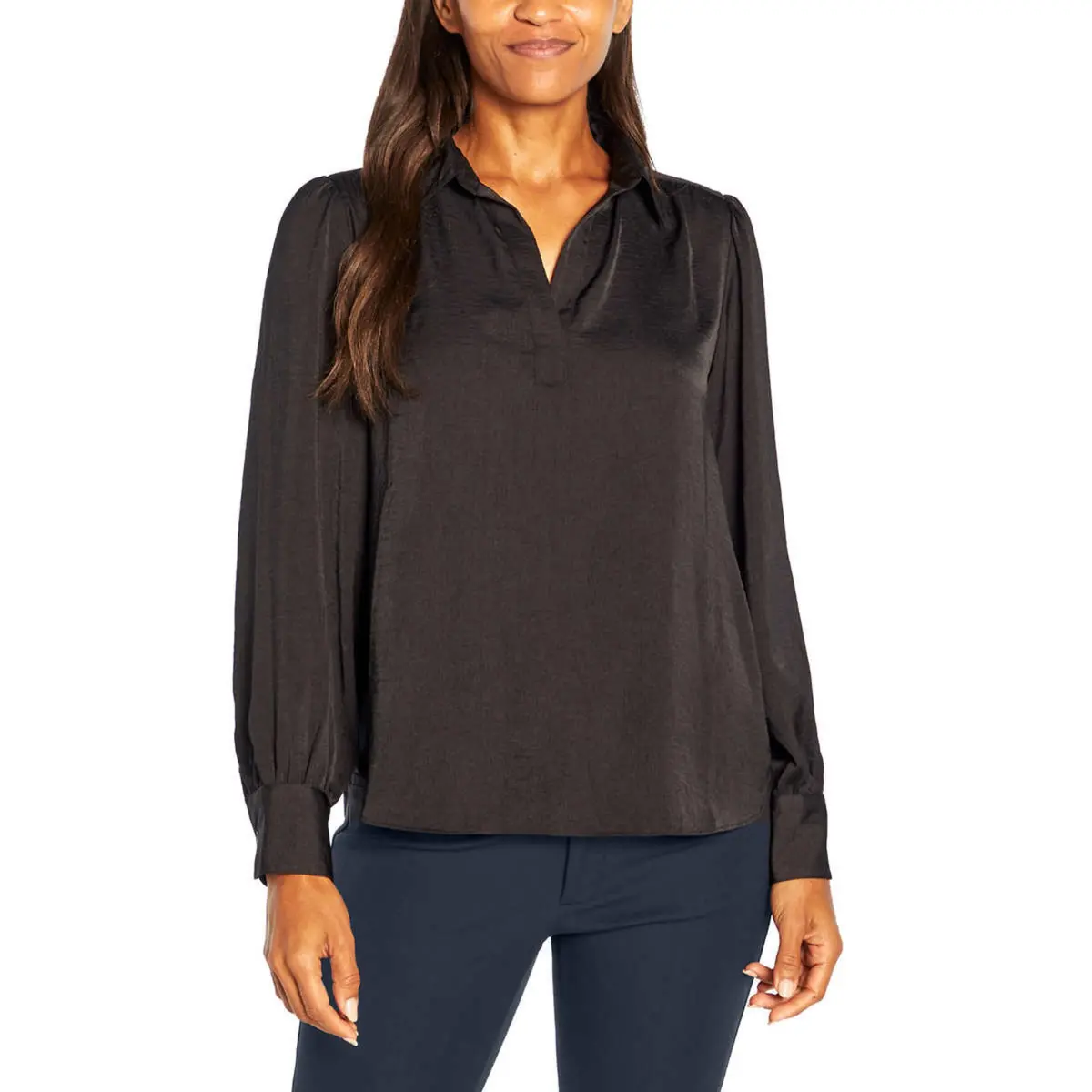 Banana Republic Women's Lightweight Satin Split Collar Top Pullover Blouse 1