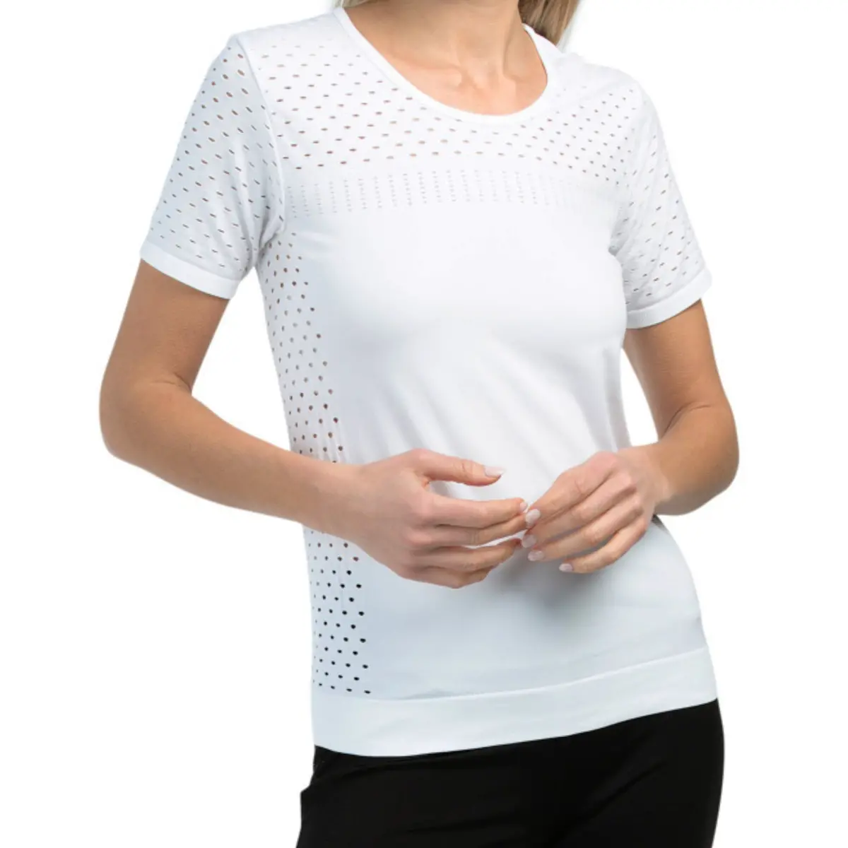 Betsey Johnson Women's Moisture Wicking Laser Cut Seamless Active T-Shirt 1