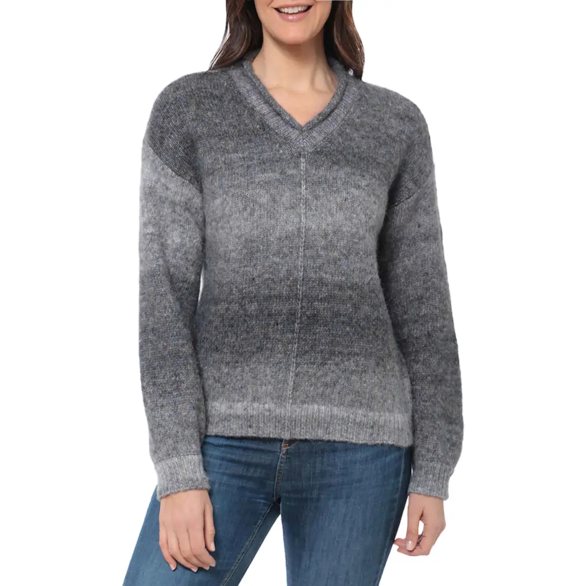 Briggs Women's Cozy V-Neck Soft Knit Ombre Space Dye Sweater 1