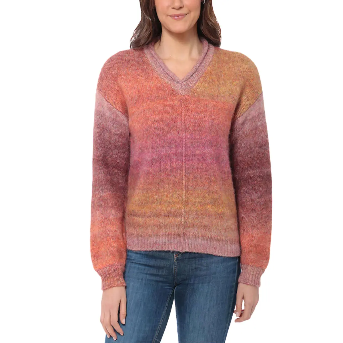 Briggs Women's Plus Cozy V-Neck Ombre Space Dye Soft Knit Sweater 1