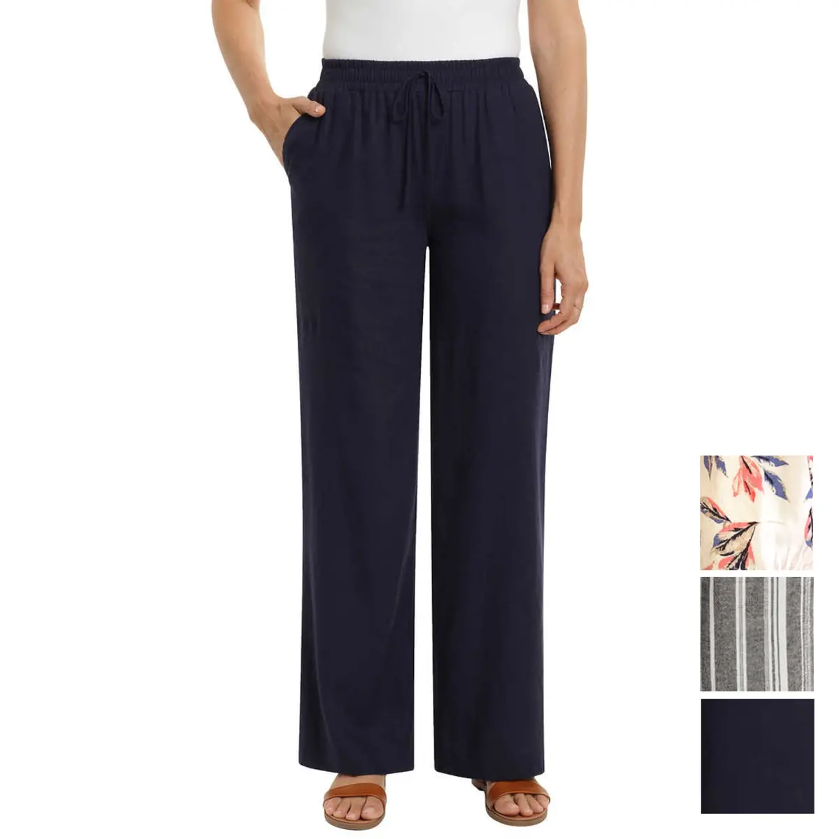 Briggs Women's Wide Leg Lightweight Linen Blend 2 Pockets Floral Pants 1