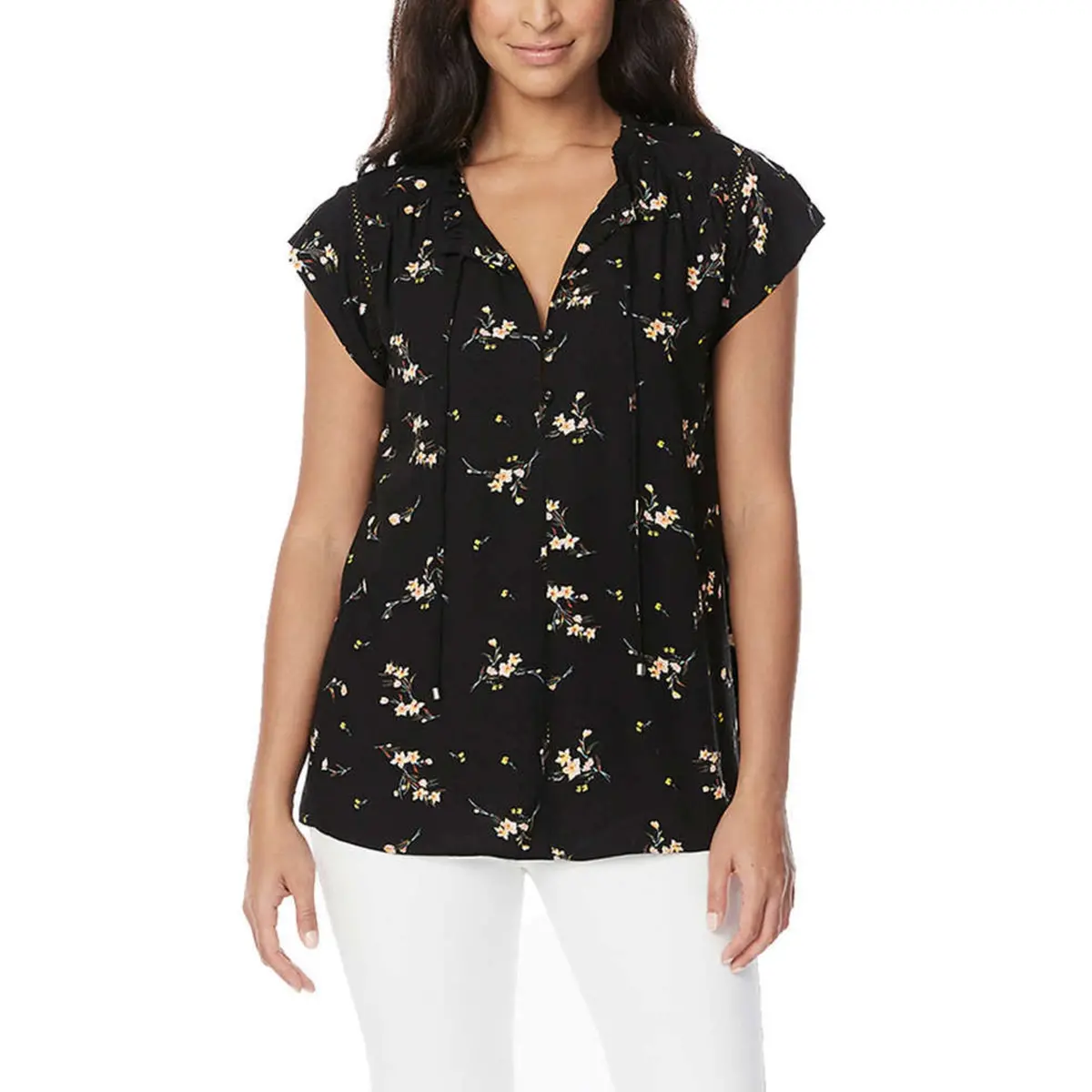 Buffalo Women's Floral Print Flutter Sleeve Lightweight Woven Top Blouse 1