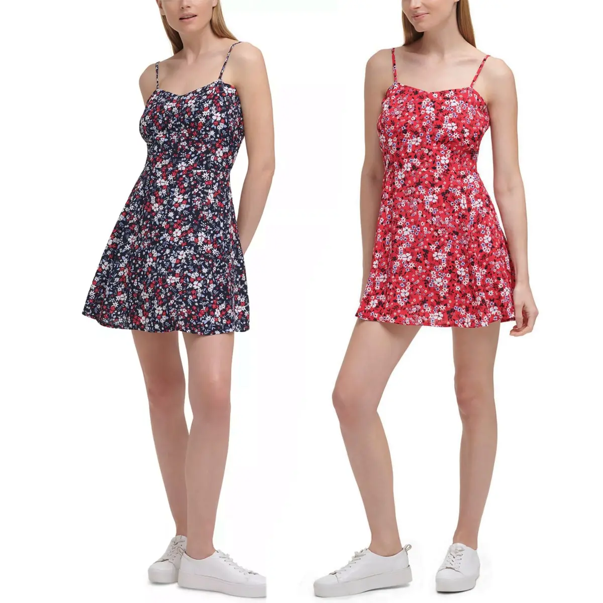 Calvin Klein Jeans Women's Floral Print Adjustable Strap Skater Mini Dress 1
