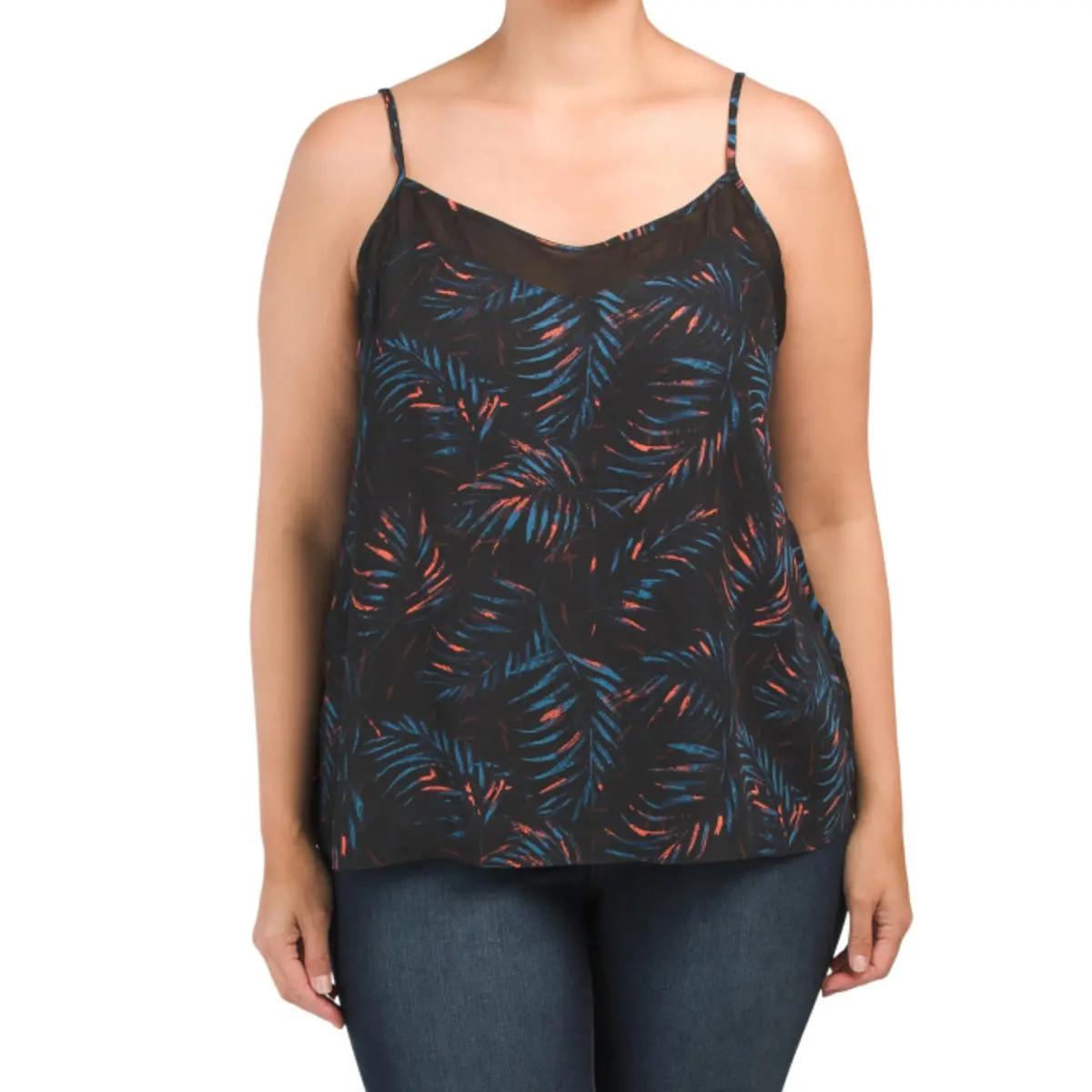 Carmen Marc Valvo Women's Plus Tropical Print Adjustable Straps Cami Tank Top 1