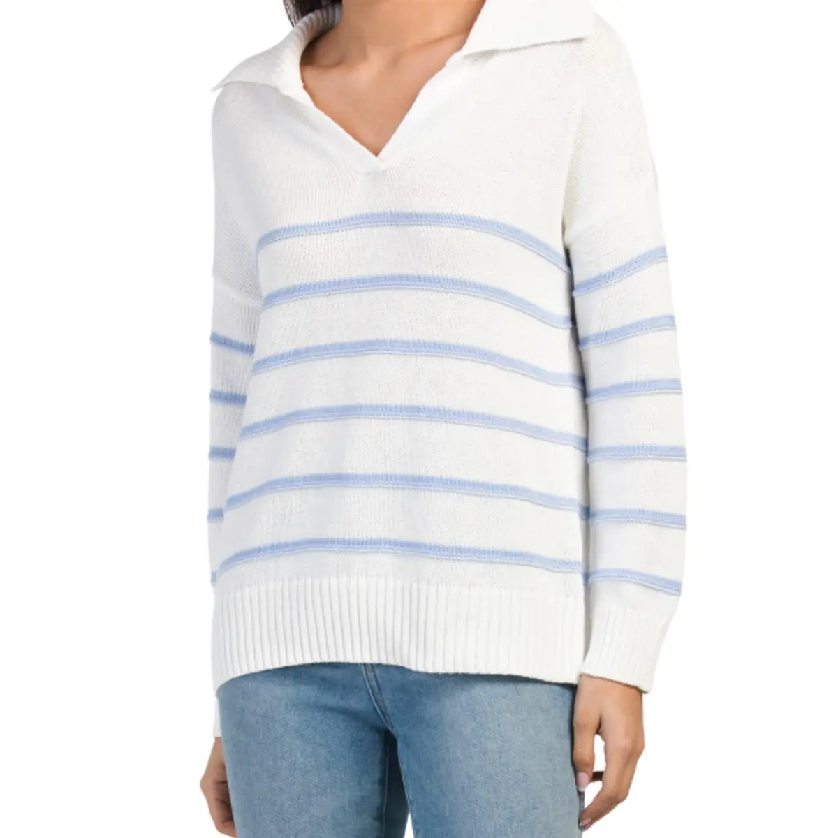 Christian Siriano V-Neck Mid-Weight Knit Cotton Striped Sweater 1