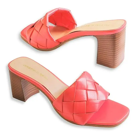 Christian Di Riccio Italy Woven One Band Block Heel Slide On Sandals 1